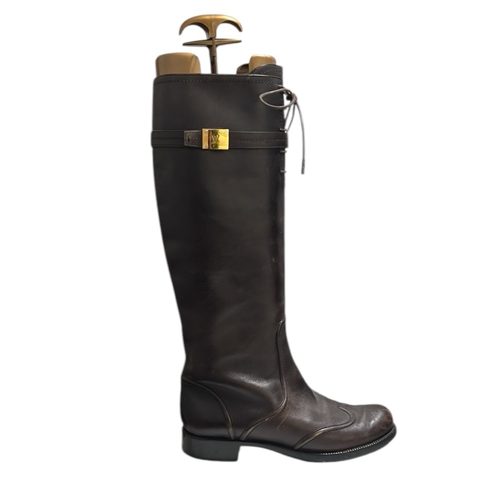 Louis Vuitton Brown Leather Knee Length Boots Size 37.5 - Picture 3 of 15